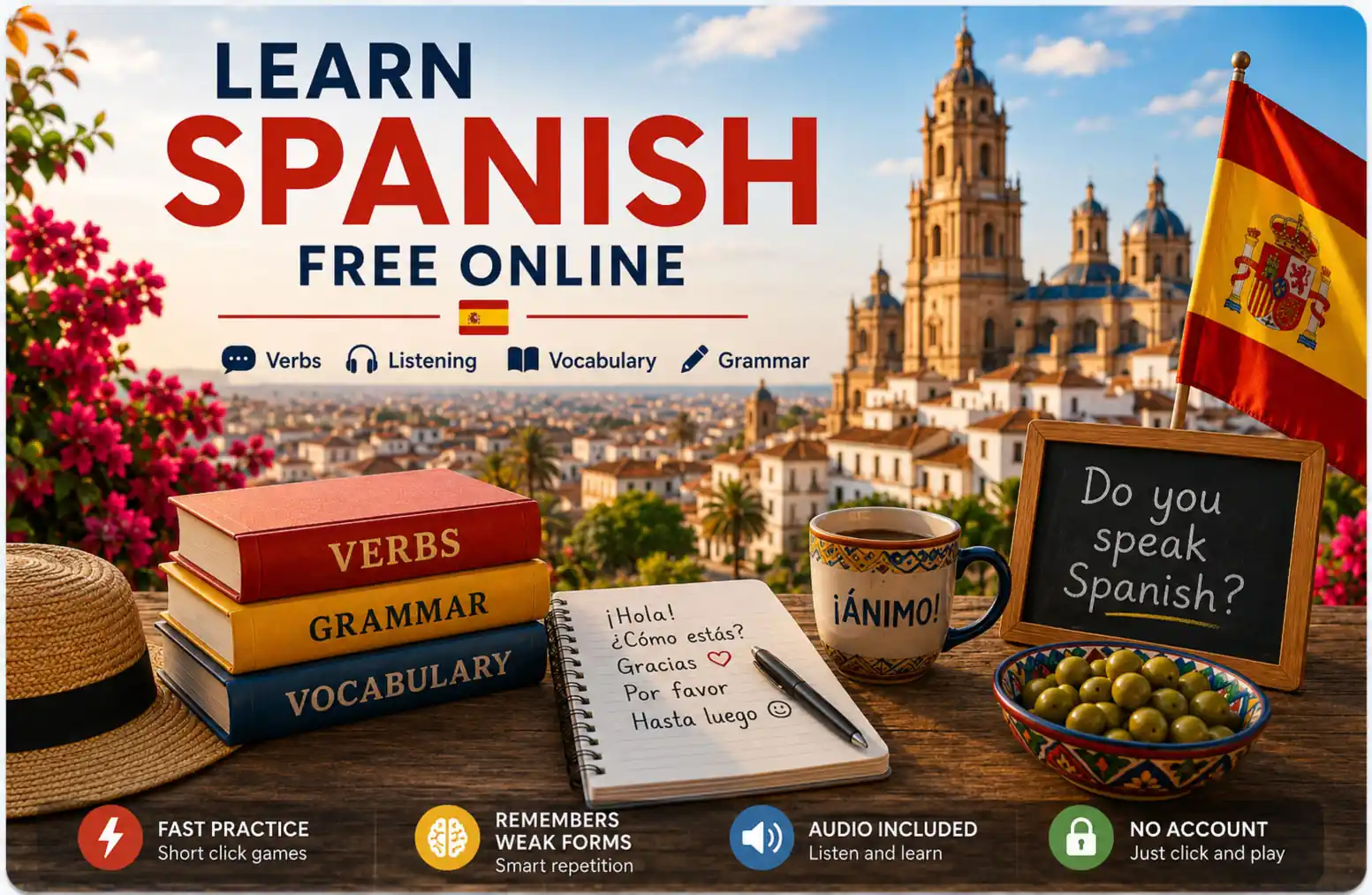 Learn Spanish free online with vocabulary, listening and grammar