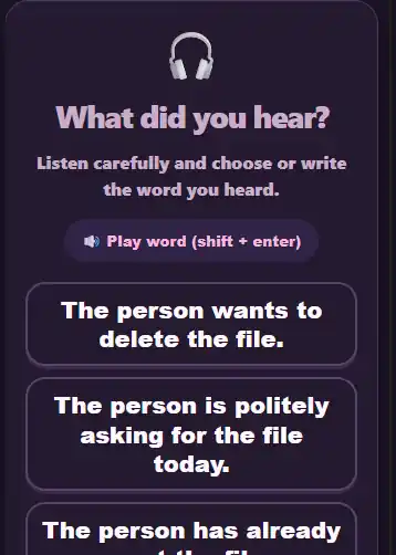 Free listening practice game with short audio and dictation exercises