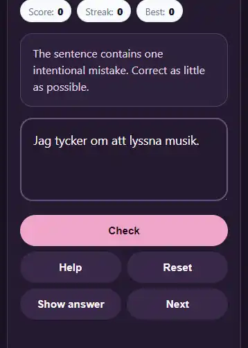 Free proofreading language game for correcting small sentence mistakes