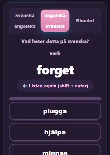 Free vocabulary game with audio and quick word exercises