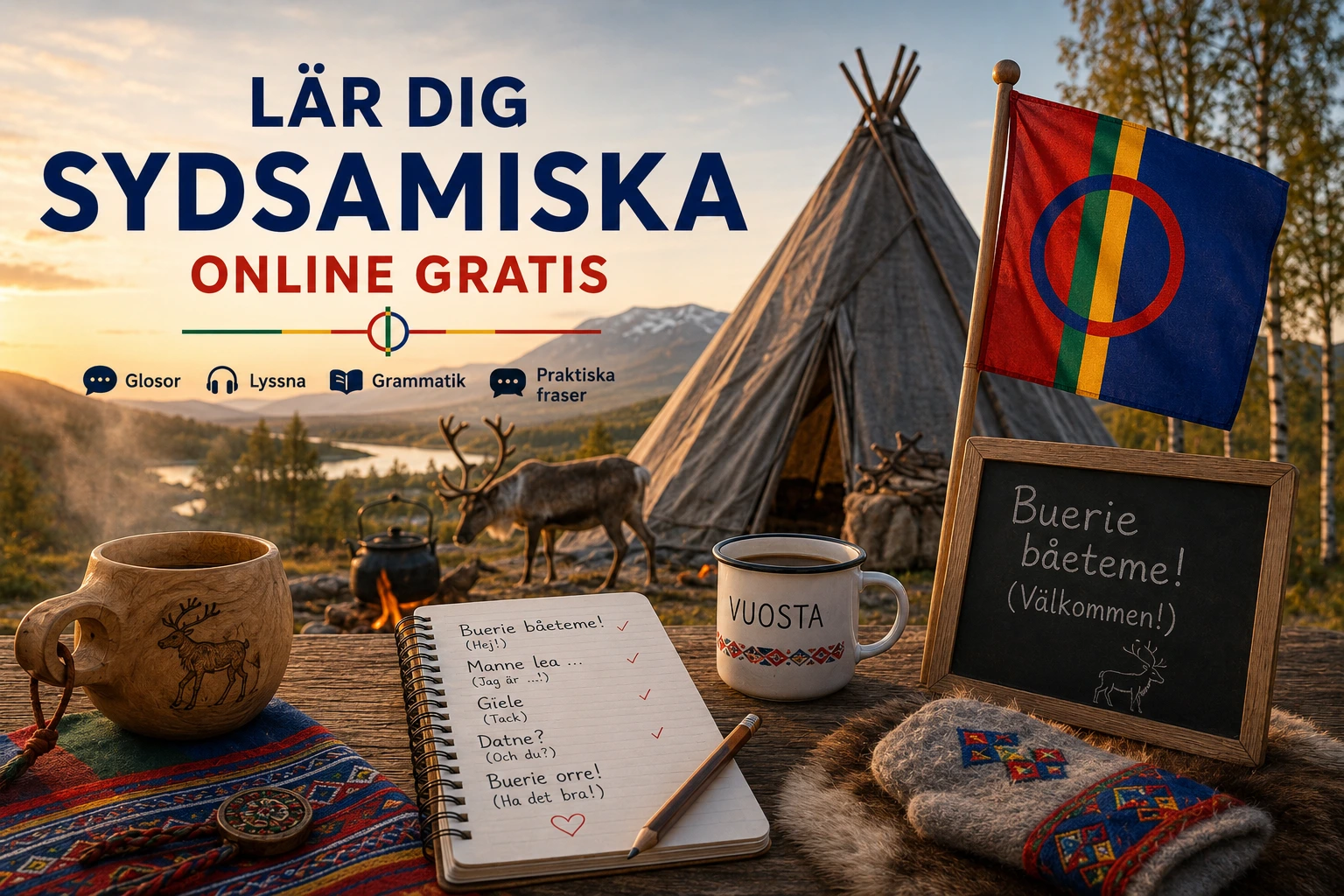 Lär dig sydsamiska gratis online med glosor och enkla fraser